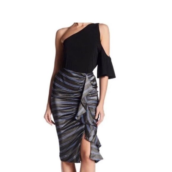 Veronica Beard striped ruffle fitted midi skirt women’s 0 event semi formal - Picture 1 of 13